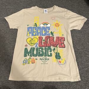 Hard Rock Cafe Shirt M Men White Peace Love Hippie San Francisco Graphic Pacsun